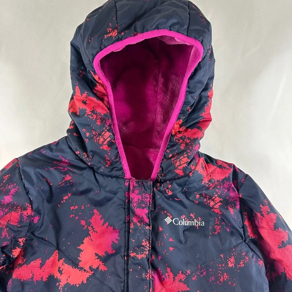Columbia Girls Medium 10/12 Reversible Hooded Jacket Pink Navy Fleece‎ SG7673
